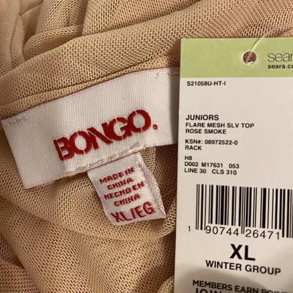 Bongo Sheer Bell Sleeve Top Detachable Tank Fairy Goth Y2K Jrs XL Rose Smoke New - Picture 5 of 10